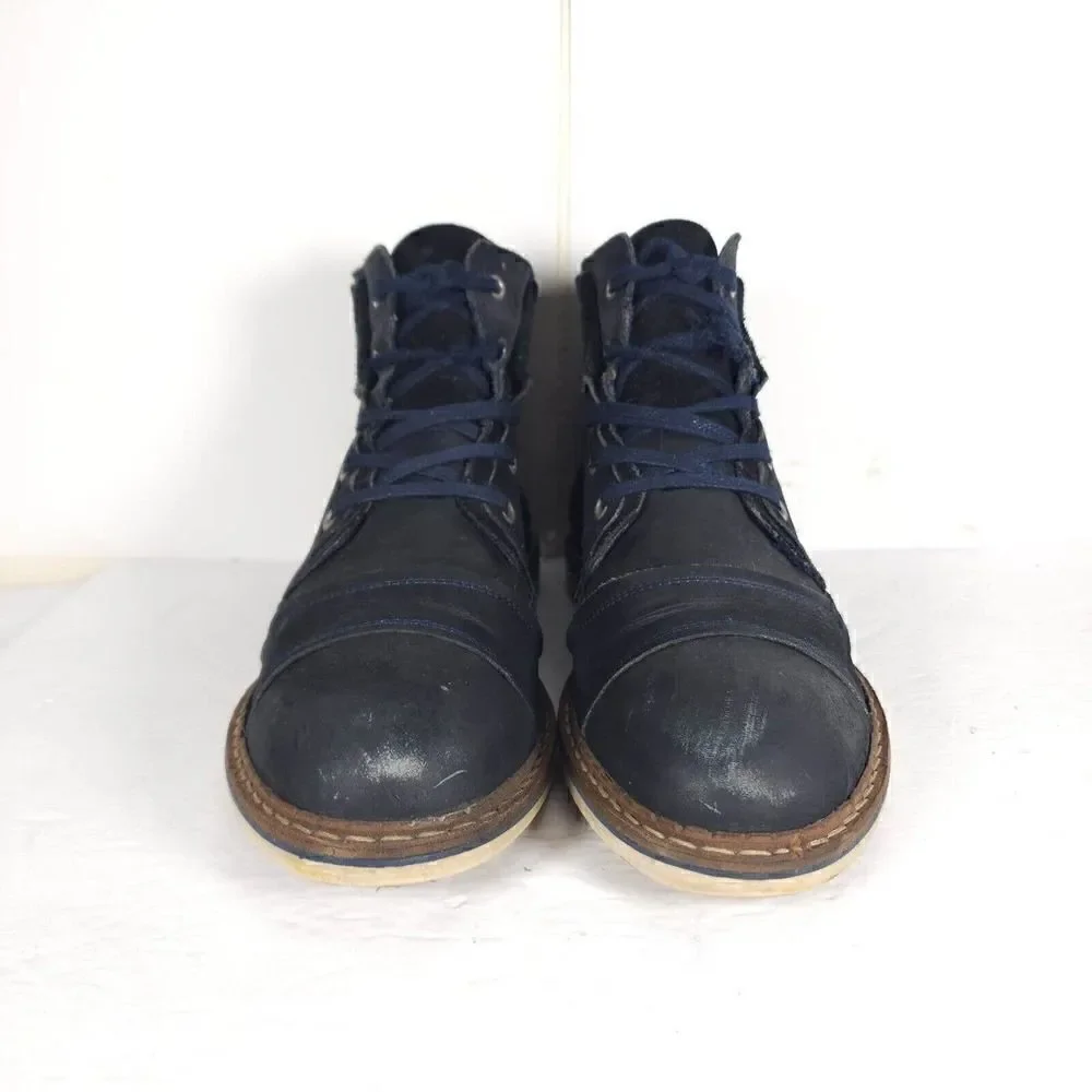 Freebird Men's Fisk US12 Blue Navy Leather Lace-Up Ankle Chukka Boots